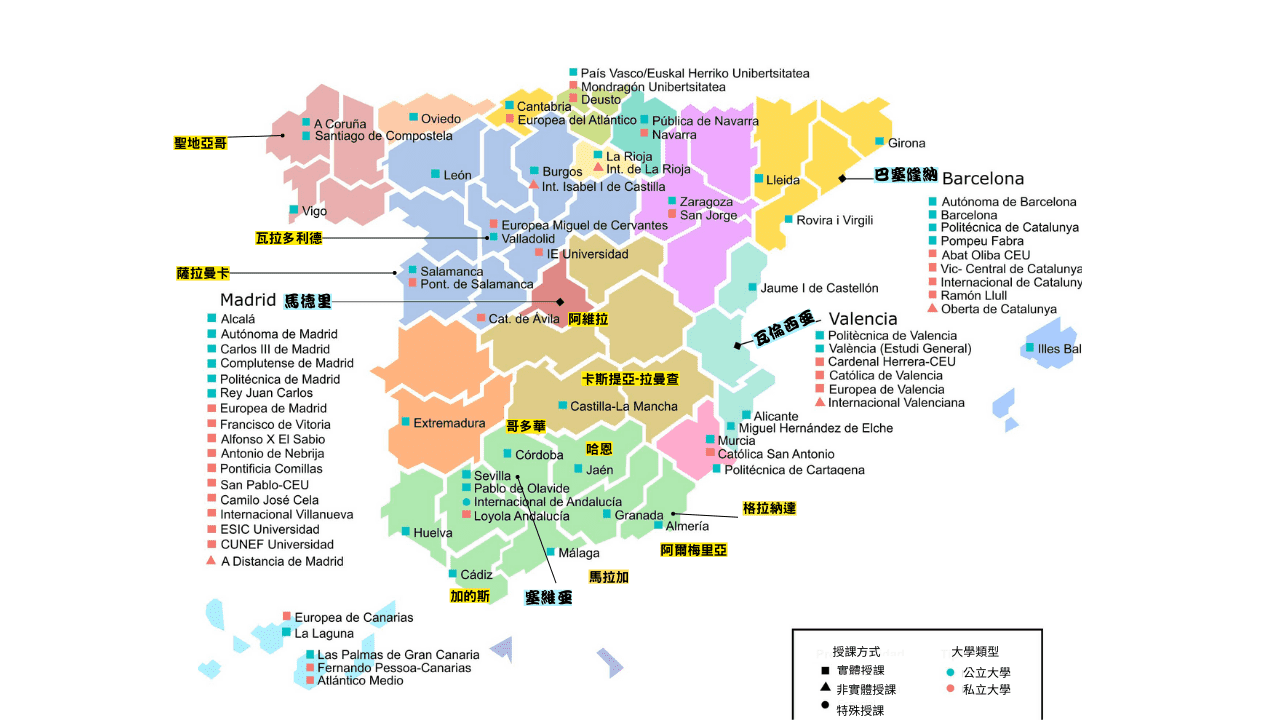 西班牙各大城市分佈